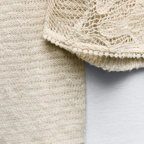 BNWT ZARA COMBINATION KNIT CARDIGAN LONG SLEEVES OFF WHITE/BEIGE MEDIUM - Picture 9 of 11